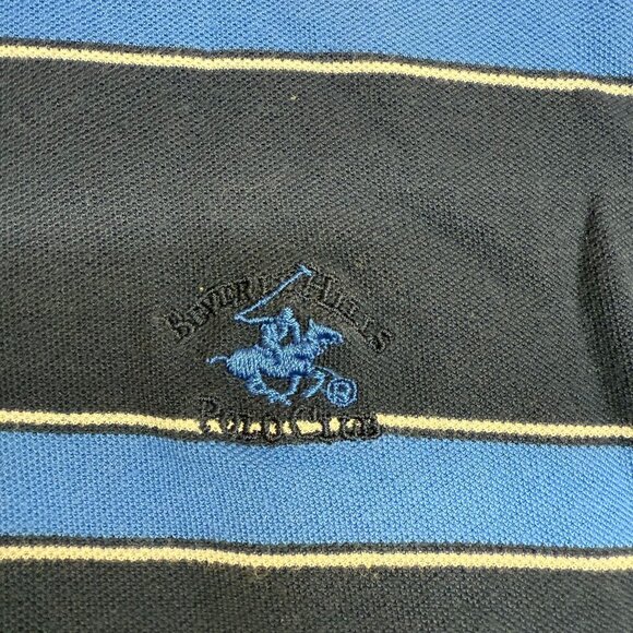 ✅ Mens 2XLT Beverly Hills Polo Club Navy Blue Striped Polo Shirt Short Sleeeve - Picture 4 of 9